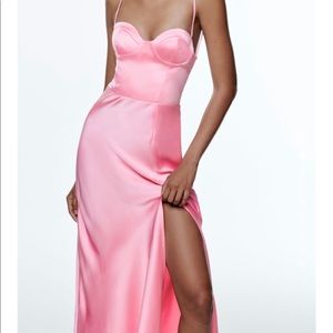 Zara pink corset satin midi dress